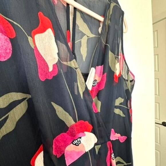 Calvin Klein Navy Blue/Pink Floral High-Low Midi Dress, Size 6 - Picture 2 of 9